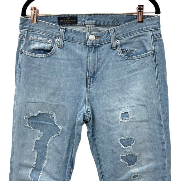 J. Crew Light Wash Broken-In Boyfriend Patched Distressed Jeans Size 30 - Picture 2 of 5